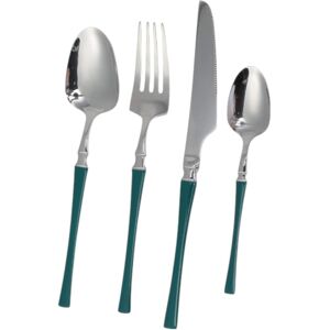 Unique 1 Set Flatware Sets Dishwasher Safe Waist-Designed Cutlery Set Knife Fork Large Small Spoons 4-Piece Set 410 Stainless Steel Green Silver Tone 23x4x4cm Unique 1 Set Flatware Sets Dishwasher Safe Waist-Designed Cutlery Set Knife Fork Large Small Spoons 4-Piece Set 410 Stainless Steel Green Silver Tone 23x4x4cm