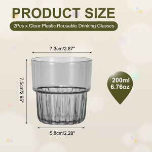 Unique Clear Plastic Reusable Drinking Glasses, 6.8oz Water Cup(Transparent, 2Pcs) Gray 6.8oz Unique Clear Plastic Reusable Drinking Glasses, 6.8oz Water Cup(Transparent, 2Pcs) Gray 6.8oz