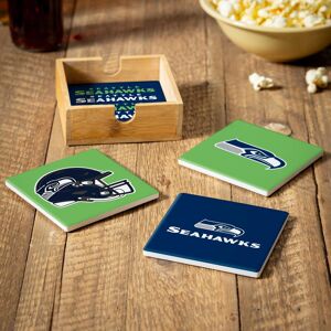Evergreen Seattle Seahawks 4-Piece Ceramic Coasters Set with Wood Caddy Multi-Color 4.0 In. L X 4.0 In. W X 2.0 In. H Evergreen Seattle Seahawks 4-Piece Ceramic Coasters Set with Wood Caddy Multi-Color 4.0 In. L X 4.0 In. W X 2.0 In. H