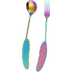 Unique 1 Set Flatware Sets Dishwasher Safe Feather-Designed Spoon Fork 2-Piece Set 304 Stainless Steel Silver Tone 16x3x3cm Assorted Color 0.01 In. L X 0.01 In. W X 0.01 In. H Unique 1 Set Flatware Sets Dishwasher Safe Feather-Designed Spoon Fork 2-Piece Set 304 Stainless Steel Silver Tone 16x3x3cm Assorted Color 0.01 In. L X 0.01 In. W X 0.01 In. H