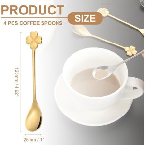 Unique Pcs Coffee Spoons, Four Leaf Grass Tea Spoons Stainless Steel - 5inch Gold 5inch Unique Pcs Coffee Spoons, Four Leaf Grass Tea Spoons Stainless Steel - 5inch Gold 5inch