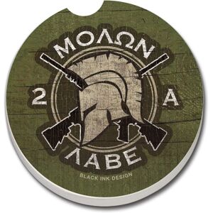CounterArt Absorbent Stoneware Car Coaster, Molon Labe, Set of 2 Multi 2.5 In. L X 2.5 In. W X 1.0 In. H CounterArt Absorbent Stoneware Car Coaster, Molon Labe, Set of 2 Multi 2.5 In. L X 2.5 In. W X 1.0 In. H