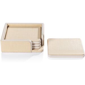 Zodax Nappa Leather & Raffia 4-Piece Coaster Set on Tray Beige, Cream 4.75 In. W X 1.5 In. H X 4.75 In. D Zodax Nappa Leather & Raffia 4-Piece Coaster Set on Tray Beige, Cream 4.75 In. W X 1.5 In. H X 4.75 In. D