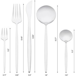 Unique 5 Pcs Stainless Steel Flatware Set, Silverware Cutlery with Knife, Spoons, and Forks, Mirror Polished Cutlery Flatware - 5 Pcs Silver 5 Pcs Unique 5 Pcs Stainless Steel Flatware Set, Silverware Cutlery with Knife, Spoons, and Forks, Mirror Polished Cutlery Flatware - 5 Pcs Silver 5 Pcs