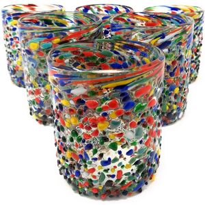 Dos Sueños Dos Suenos Hand Blown Mexican Drinking Glasses - Set of 6 Confetti Rock Tumbler Glasses (10 oz each) Multi Set of 6 Dos Sueños Dos Suenos Hand Blown Mexican Drinking Glasses - Set of 6 Confetti Rock Tumbler Glasses (10 oz each) Multi Set of 6