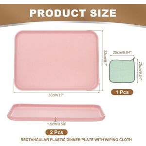 Unique Plastic Tray, Pack Rectangular Plates Food Tray Wheat Plates Dishes Reusable Dessert Plate Trays with Cloth Pink M(12 Unique Plastic Tray, Pack Rectangular Plates Food Tray Wheat Plates Dishes Reusable Dessert Plate Trays with Cloth Pink M(12
