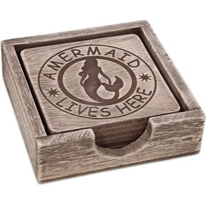 CoTa Global Driftwood Mermaid Coasters with Holder - Set of 6 - 4.9Lx4.9Wx1.5H inches Brown 4.9Lx4.9Wx1.5H inches CoTa Global Driftwood Mermaid Coasters with Holder - Set of 6 - 4.9Lx4.9Wx1.5H inches Brown 4.9Lx4.9Wx1.5H inches