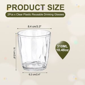 Unique Plastic Drinking Glasses, Unbreakable Drinking Cups Reusable Stackable Water Tumblers Transparent 2Pcs, 10.48oz Unique Plastic Drinking Glasses, Unbreakable Drinking Cups Reusable Stackable Water Tumblers Transparent 2Pcs, 10.48oz