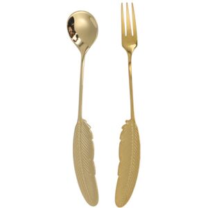 Unique 1 Set Flatware Sets Dishwasher Safe Feather-Designed Spoon Fork 2-Piece Set 304 Stainless Steel Silver Tone 16x3x3cm Gold Tone 0.01 In. L X 0.01 In. W X 0.01 In. H Unique 1 Set Flatware Sets Dishwasher Safe Feather-Designed Spoon Fork 2-Piece Set 304 Stainless Steel Silver Tone 16x3x3cm Gold Tone 0.01 In. L X 0.01 In. W X 0.01 In. H