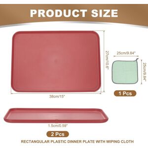Unique Plastic Tray, Pack Rectangular Plates Food Tray Wheat Plates Dishes Reusable Dessert Plate Trays with Cloth Dark Red L(15 Unique Plastic Tray, Pack Rectangular Plates Food Tray Wheat Plates Dishes Reusable Dessert Plate Trays with Cloth Dark Red L(15