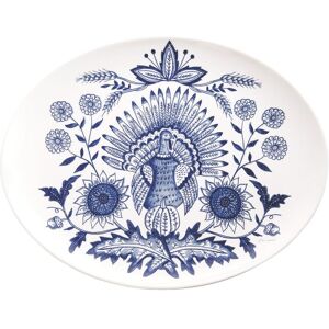 Gallerie II White & Blue Thanksgiving Turkey Oval Stoneware Serving Platter 10.6 Blue 10.6 In. L X 1.15 In. W X 13.4 In. H Gallerie II White & Blue Thanksgiving Turkey Oval Stoneware Serving Platter 10.6 Blue 10.6 In. L X 1.15 In. W X 13.4 In. H