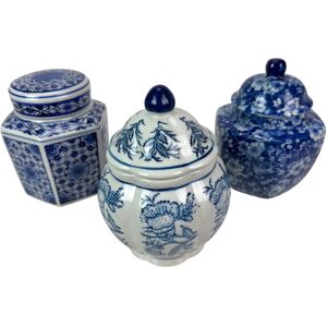 Things2Die4 Decorative Jars Set Of 3 Blue White Chinoiserie Porcelain Lidded 6.75 - 6.75 X 4.5 X 4.5 inches Blue 6.75 X 4.5 X 4.5 inches Things2Die4 Decorative Jars Set Of 3 Blue White Chinoiserie Porcelain Lidded 6.75 - 6.75 X 4.5 X 4.5 inches Blue 6.75 X 4.5 X 4.5 inches