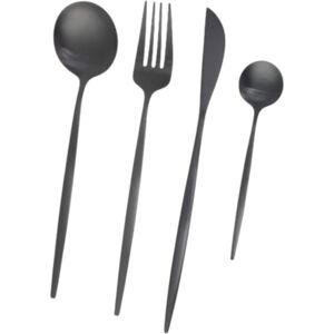 Unique 1 Set Flatware Sets Dishwasher Safe Satin-Finished Cutlery Set Knife Fork Large Small Spoons 4-Piece Set 410 Stainless Steel Black 22x5x5cm Unique 1 Set Flatware Sets Dishwasher Safe Satin-Finished Cutlery Set Knife Fork Large Small Spoons 4-Piece Set 410 Stainless Steel Black 22x5x5cm