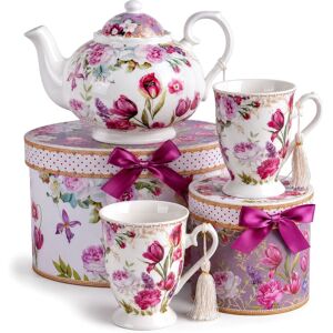 STP Goods Tulip Bone China Tea Set for 2 in Gift Box White,Purple STP Goods Tulip Bone China Tea Set for 2 in Gift Box White,Purple