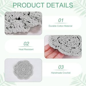 Unique Handmade Crochet Coasters, Round Cotton Placemats for Table/Cup/Bowl/Vase/Tea Trays/Home Decoration, Lace Doilies Place Mats Light Gray 4-Pack Unique Handmade Crochet Coasters, Round Cotton Placemats for Table/Cup/Bowl/Vase/Tea Trays/Home Decoration, Lace Doilies Place Mats Light Gray 4-Pack