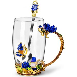 STP Goods Butterfly Meadow 11.8 fl oz Enamel Glass Mug with Spoon in Gift Box Gold,Clear,Blue 11.8 fl oz (350 ml) STP Goods Butterfly Meadow 11.8 fl oz Enamel Glass Mug with Spoon in Gift Box Gold,Clear,Blue 11.8 fl oz (350 ml)