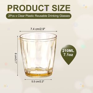 Unique Plastic Drinking Glasses, Unbreakable Drinking Cups Reusable Stackable Water Tumblers Amber 2Pcs, 7.1oz Unique Plastic Drinking Glasses, Unbreakable Drinking Cups Reusable Stackable Water Tumblers Amber 2Pcs, 7.1oz