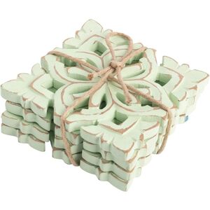 Palais Essentials Farmhouse Decor Wood Coasters for Drinks - Kitchen Table Drink Coaster Set of 4 Square Carved Blossom Sage Green Palais Essentials Farmhouse Decor Wood Coasters for Drinks - Kitchen Table Drink Coaster Set of 4 Square Carved Blossom Sage Green