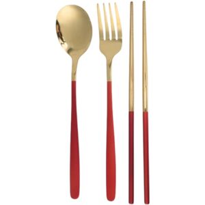 Unique 1 Set Flatware Sets Dishwasher Safe Fork Spoon Chopsticks 3-Piece Set with Box 410 Stainless Steel Gold Tone 23.7x6x6cm Gold Tone Red 0.01 In. L X 0.01 In. W X 0.01 In. H Unique 1 Set Flatware Sets Dishwasher Safe Fork Spoon Chopsticks 3-Piece Set with Box 410 Stainless Steel Gold Tone 23.7x6x6cm Gold Tone Red 0.01 In. L X 0.01 In. W X 0.01 In. H