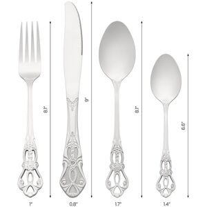 Unique 24 Piece Silverware Set, Stainless Steel Floral Flatware Set for 6, Modern Cutlery Set - 24 PCS Silver 24 PCS Unique 24 Piece Silverware Set, Stainless Steel Floral Flatware Set for 6, Modern Cutlery Set - 24 PCS Silver 24 PCS