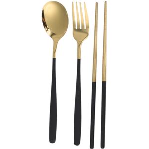 Unique 1 Set Flatware Sets Dishwasher Safe Fork Spoon Chopsticks 3-Piece Set with Box 410 Stainless Steel Gold Tone 23.7x6x6cm Gold Tone Black 0.01 In. L X 0.01 In. W X 0.01 In. H Unique 1 Set Flatware Sets Dishwasher Safe Fork Spoon Chopsticks 3-Piece Set with Box 410 Stainless Steel Gold Tone 23.7x6x6cm Gold Tone Black 0.01 In. L X 0.01 In. W X 0.01 In. H