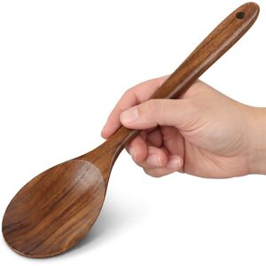 Cheer Collection Teak Wood Mixing Spoon with Deep Bowl and Hanging Loop Brown 9.5 In. L Cheer Collection Teak Wood Mixing Spoon with Deep Bowl and Hanging Loop Brown 9.5 In. L