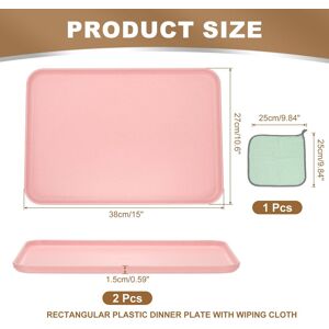 Unique Plastic Tray, Pack Rectangular Plates Food Tray Wheat Plates Dishes Reusable Dessert Plate Trays with Cloth Pink L(15 Unique Plastic Tray, Pack Rectangular Plates Food Tray Wheat Plates Dishes Reusable Dessert Plate Trays with Cloth Pink L(15