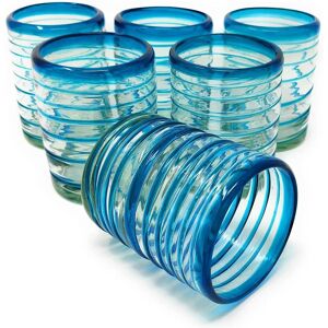 Dos Sueños Hand Blown Mexican Drinking Glasses - Set of 6 Tumbler Glasses with an Aqua Spiral Design (10 oz each) Aqua Set of 6 Dos Sueños Hand Blown Mexican Drinking Glasses - Set of 6 Tumbler Glasses with an Aqua Spiral Design (10 oz each) Aqua Set of 6
