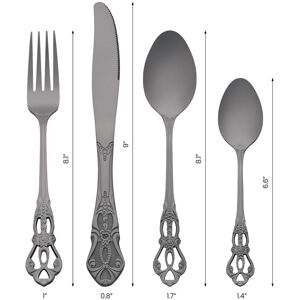 Unique 24 Piece Silverware Set, Stainless Steel Floral Flatware Set for 6, Modern Cutlery Set - 24 PCS Black 24 PCS Unique 24 Piece Silverware Set, Stainless Steel Floral Flatware Set for 6, Modern Cutlery Set - 24 PCS Black 24 PCS