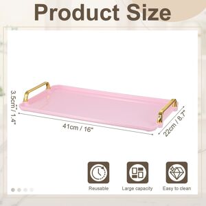 Unique Plastic Serving Tray with Golden Handle, Modern Rectangular Decorative Tray Acrylic Reusable Tea Platter Pink 16 Unique Plastic Serving Tray with Golden Handle, Modern Rectangular Decorative Tray Acrylic Reusable Tea Platter Pink 16