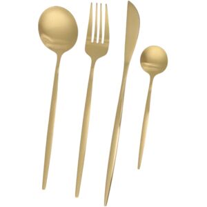 Unique 1 Set Flatware Sets Dishwasher Safe Satin-Finished Cutlery Set Knife Fork Large Small Spoons 4-Piece Set 410 Stainless Steel Gold Tone 22x5x5cm Unique 1 Set Flatware Sets Dishwasher Safe Satin-Finished Cutlery Set Knife Fork Large Small Spoons 4-Piece Set 410 Stainless Steel Gold Tone 22x5x5cm