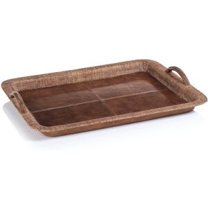 Zodax Sabinio Leather & Raffia Serving Tray Brown Large Zodax Sabinio Leather & Raffia Serving Tray Brown Large