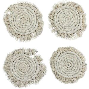 IH Casa Decor 4 PC Round Macrame Coaster Almond Set of 4 IH Casa Decor 4 PC Round Macrame Coaster Almond Set of 4