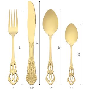 Unique 24 Piece Silverware Set, Stainless Steel Floral Flatware Set for 6, Modern Cutlery Set - 24 PCS Gold 24 PCS Unique 24 Piece Silverware Set, Stainless Steel Floral Flatware Set for 6, Modern Cutlery Set - 24 PCS Gold 24 PCS