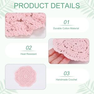 Unique Handmade Crochet Coasters, Round Cotton Placemats for Table/Cup/Bowl/Vase/Tea Trays/Home Decoration, Lace Doilies Place Mats Light Pink 4-Pack Unique Handmade Crochet Coasters, Round Cotton Placemats for Table/Cup/Bowl/Vase/Tea Trays/Home Decoration, Lace Doilies Place Mats Light Pink 4-Pack