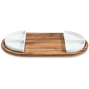Kalmar Home Charcuterie/ Serving Tray w/ 4 triangular ceramic bowls Brown 20.0 In. L X 11.0 In. W X 2.25 In. H Kalmar Home Charcuterie/ Serving Tray w/ 4 triangular ceramic bowls Brown 20.0 In. L X 11.0 In. W X 2.25 In. H