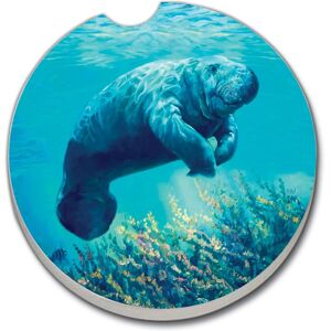 Counterart Absorbent Stoneware Car Coaster, Manatee In Sunlight, Set of 2 - 2.5 Multi 2.5 Counterart Absorbent Stoneware Car Coaster, Manatee In Sunlight, Set of 2 - 2.5 Multi 2.5