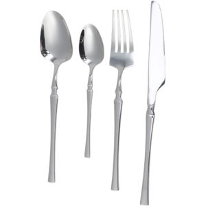Unique 1 Set Flatware Sets Dishwasher Safe Waist-Designed Cutlery Set Knife Fork Large Small Spoons 4-Piece Set 410 Stainless Steel Silver Tone 23x4x4cm Unique 1 Set Flatware Sets Dishwasher Safe Waist-Designed Cutlery Set Knife Fork Large Small Spoons 4-Piece Set 410 Stainless Steel Silver Tone 23x4x4cm