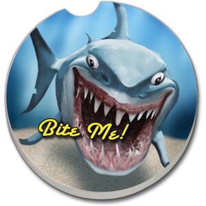 Counterart Absorbent Stoneware Car Coaster, Shark Bite Me, Set of 2 - 2.5 Multi 2.5 Counterart Absorbent Stoneware Car Coaster, Shark Bite Me, Set of 2 - 2.5 Multi 2.5