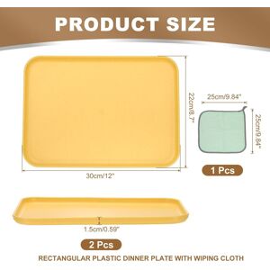 Unique Plastic Tray, Pack Rectangular Plates Food Tray Wheat Plates Dishes Reusable Dessert Plate Trays with Cloth Yellow M(12 Unique Plastic Tray, Pack Rectangular Plates Food Tray Wheat Plates Dishes Reusable Dessert Plate Trays with Cloth Yellow M(12