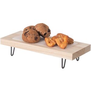 Vintiquewise Decorative Natural Wood Rectangular Tray Serving Board with Black Metal Stand Natural Vintiquewise Decorative Natural Wood Rectangular Tray Serving Board with Black Metal Stand Natural