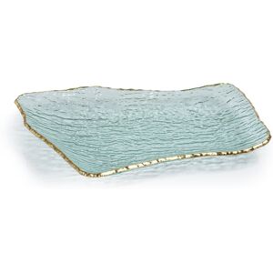 Zodax Cassiel Rectangular Organic Shape Plates with Jagged Gold Rim, Set of 4 Clear Large Zodax Cassiel Rectangular Organic Shape Plates with Jagged Gold Rim, Set of 4 Clear Large