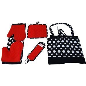 Le Chef 4-piece Dot Apron Set RED AND BLACK See Description Le Chef 4-piece Dot Apron Set RED AND BLACK See Description