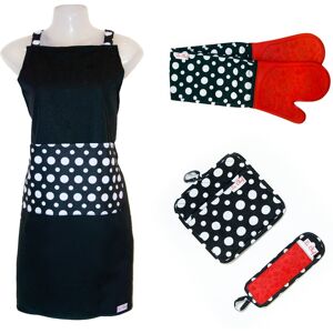 Le Chef 4-piece Dot Floral Apron Set RED See Description Le Chef 4-piece Dot Floral Apron Set RED See Description