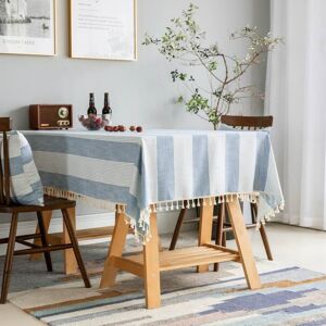 Enova Home Light Blue High Quality Rectangle Cotton and Linen Tablecloth with Tassels For Dinning Table Blue 54 Enova Home Light Blue High Quality Rectangle Cotton and Linen Tablecloth with Tassels For Dinning Table Blue 54
