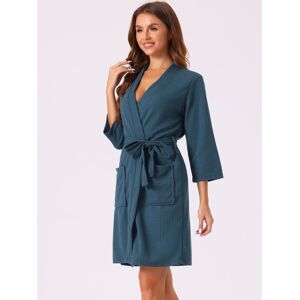 Unique Womens Waffle Bathrobe Soft Kimono Spa & Bath Mid-Length Robes Navy Blue S Unique Womens Waffle Bathrobe Soft Kimono Spa & Bath Mid-Length Robes Navy Blue S