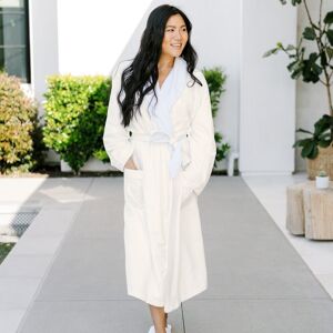 Jennifer Adams Sumptuously Soft Fleece-Lined Plush Bathrobe Ivory M Jennifer Adams Sumptuously Soft Fleece-Lined Plush Bathrobe Ivory M