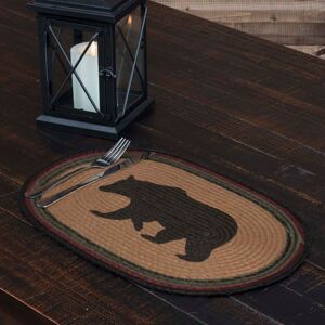 VHC Brands Wyatt Stenciled Bear Jute Placemat Oval Set of 6 12x18 - Placemat 12x18 Dark Tan/Ink Black/Army Green Placemat 12x18 VHC Brands Wyatt Stenciled Bear Jute Placemat Oval Set of 6 12x18 - Placemat 12x18 Dark Tan/Ink Black/Army Green Placemat 12x18
