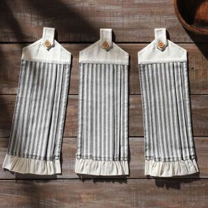VHC Brands Sawyer Mill Black Ticking Stripe Button Loop Tea Towel Set of 3 Black Set of 3 VHC Brands Sawyer Mill Black Ticking Stripe Button Loop Tea Towel Set of 3 Black Set of 3