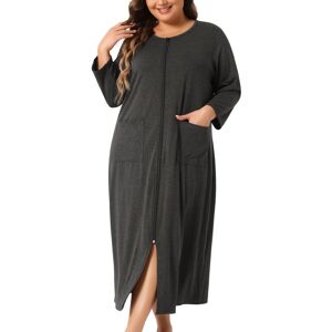 Unique Plus Size Bathrobe for Women Zipper Front House Coat Robe with Pockets Black 1X Unique Plus Size Bathrobe for Women Zipper Front House Coat Robe with Pockets Black 1X